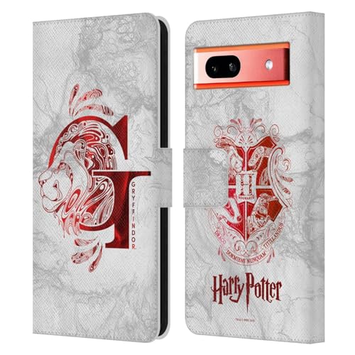 Head Case Designs Offizielle Harry Potter Gryffindor Aguamenti Deathly Hallows IX Leder Brieftaschen Handyhülle Hülle Huelle kompatibel mit Google Pixel 7a von Head Case Designs
