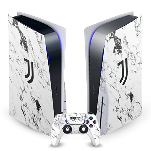 Head Case Designs Offizielle Juventus Football Club Marmor Weiss Kunst Vinyl Frontplatte Haut Gaming Aufkleber Abziehbild kompatibel mit Sony Playstation 5 PS5 Disc Console & DualSense Controller von Head Case Designs