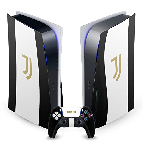 Head Case Designs Offizielle Juventus Football Club Schwarze Streifen Kunst Vinyl Frontplatte Haut Gaming Aufkleber Abziehbild kompatibel mit Sony PlayStation 5 PS5 Disc Console & DualSense Controller von Head Case Designs