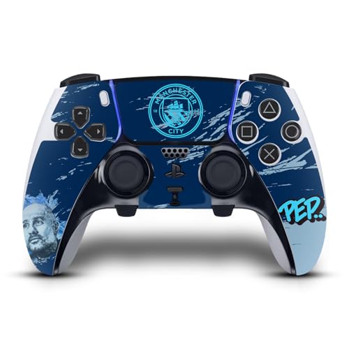Head Case Designs Offizielle Manchester City Man City FC PEP Guardiola Graffiti von Murwalls Vinyl Haut Gaming Aufkleber Abziehbild kompatibel mit Sony Playstation 5 PS5 DualSense Edge Controller von Head Case Designs