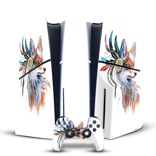 Head Case Designs Offizielle Pixie Cold Fuchs Kunst Mix Vinyl Haut Gaming Aufkleber Abziehbild Abdeckung kompatibel mit Sony Playstation 5 PS5 Slim Disc Edition Console & DualSense Controller von Head Case Designs