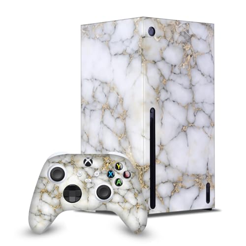 Head Case Designs Weiß Und Gold Marmor Spielekonsolen Wickeln Und Gamecontroller-Häute Im Paket kompatibel mit Xbox Series X von Head Case Designs