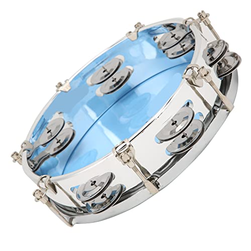 Doppelreihe Jingle Bells Hand Tambourin 8 Zoll Großes Percussion Instrument mit Exzellentem Metall Kultivieren Rhythmus Tamburin Handtrommel Hand Gehalten Percussion (BLUE) von Headerbs