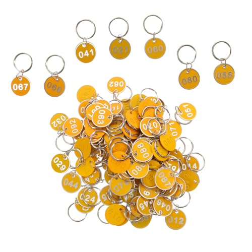 Healeved 100 Stück digitale Hand Schlüsseletiketten-Tags für Zahlenkarte Schild nummerierte Schlüsselanhänger nummerierte Schließfachanhänger Aluminiumlegierung Yellow von Healeved