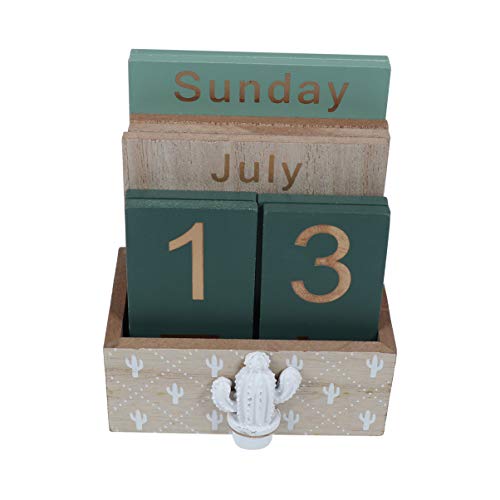 Healifty Tischkalender aus Holz Tischblock Ewiger Kalender rustikale Holzwürfel Kalender Monat Datumsanzeige Home Office Dekoration Grün von Healifty