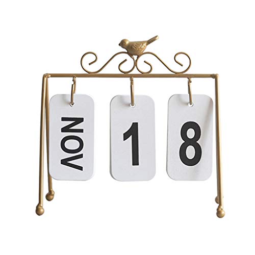 Healifty Tischquerkalender Desktop Ewiger Kalender Metall Ewige Kalenderseite Drehen für Home-Office-Arbeitszimmer (Golden) von Healifty