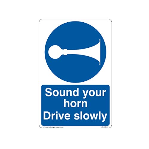 „Sound Your Horn Drive Slowly“-Schilder, Standard, selbstklebendes Vinyl, 200 mm x 300 mm, A4 von Health & Safety Sign Supplies