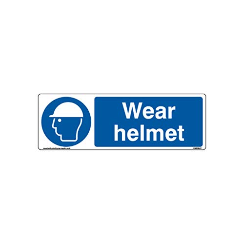 Wear Helmet Head Protection Signs – Obligatorischer Kopfschutz Site Sicherheitsschild, selbstklebendes Vinyl, 300 mm x 100 mm von Health & Safety Sign Supplies