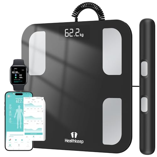 Digitale Körperfettwaage, Bluetooth mit 8 Elektroden, Ganzkörperanalysewaage mit App und Handsensoren, intelligent für 18 analysierte Körperdaten, BMI, Gewicht, Muskelmasse Digitale Körperfettwaage, Bluetooth mit 8 Elektroden, Ganzkörperanalysewaage mit App und Handsensoren, intelligent für 18 analysierte Körperdaten, BMI, Gewicht, Muskelmasse von Healthkeep