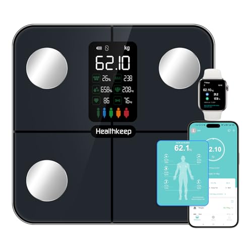 Healthkeep Körperfettwaage Personenwaage Digital Waage mit Körperfett und Muskelmasse für 15 Körperdaten Herzfrequenz-Messgerät Personen mit Großem VA-Bildschirm Mit APP für iOS und Android Healthkeep Körperfettwaage Personenwaage Digital Waage mit Körperfett und Muskelmasse für 15 Körperdaten Herzfrequenz-Messgerät Personen mit Großem VA-Bildschirm Mit APP für iOS und Android von Healthkeep