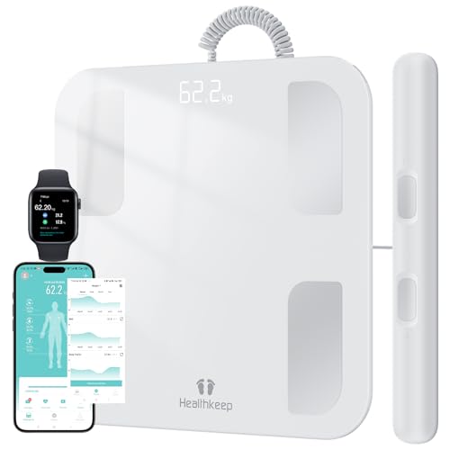 Körperfettwaage Digital Personenwaage Bluetooth mit 8 Elektroden Ganzkörperanalyse Waage mit APP und Handsensoren Smart Körperwaage für 18 Körperdaten Analysiert, BMI, Gewicht, Muskelmasse Körperfettwaage Digital Personenwaage Bluetooth mit 8 Elektroden Ganzkörperanalyse Waage mit APP und Handsensoren Smart Körperwaage für 18 Körperdaten Analysiert, BMI, Gewicht, Muskelmasse von Healthkeep