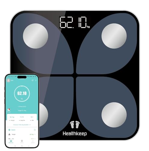 Körperfettwaage Digital mit App – Bluetooth Smart Waage für Körperfett, BMI, Muskelmasse, Protein, BMR, Testsieger, 26x26 cm Körperfettwaage Digital mit App – Bluetooth Smart Waage für Körperfett, BMI, Muskelmasse, Protein, BMR, Testsieger, 26x26 cm von Healthkeep