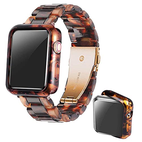 Heampt Armband mit Hülle kompatibel mit Apple Watch 44 mm 42 mm 40 mm 38 mm, Damen Herren Fashion Resin Band Ersatzband Schutzhülle Kompatibel mit iWatch Serie SE/6/5/4,Serie 3/2/1(Schildpatt, 40mm) von Heampt