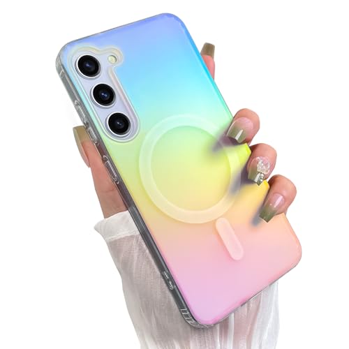 Heaofei Cute Case for Samsung Galaxy S23 Plus Case for Women Girls [Compatible with Magsafe] S23+ Glitter Sparkly Girly Aesthetic Rainbow Magnetic Protective Cover, Translucent Iriscent Blue & Pink von Heaofei
