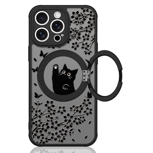 Heaofei Niedliche Schutzhülle für iPhone 13 Pro Max, mit Ständer, kompatibel mit MagSafe, Kawaii, schwarze Katze, Blumen- und Schmetterlingsmuster, 360°-Magnetring, Ständer, Handyhülle für Damen Heaofei Niedliche Schutzhülle für iPhone 13 Pro Max, mit Ständer, kompatibel mit MagSafe, Kawaii, schwarze Katze, Blumen- und Schmetterlingsmuster, 360°-Magnetring, Ständer, Handyhülle für Damen von Heaofei