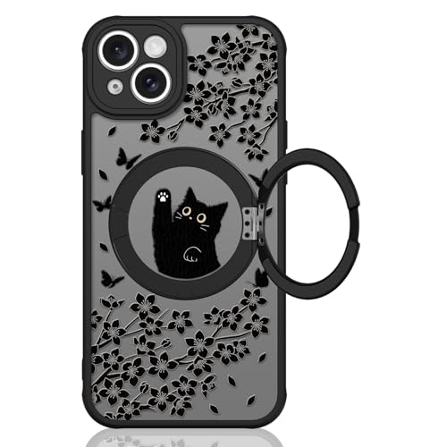 Heaofei Niedliche Schutzhülle für iPhone 14 Plus, mit Ständer, kompatibel mit MagSafe, Kawaii, schwarze Katze, Blumen- und Schmetterlinge, 360°-Magnetring, Ständer, Handyhülle für Damen, Mädchen Heaofei Niedliche Schutzhülle für iPhone 14 Plus, mit Ständer, kompatibel mit MagSafe, Kawaii, schwarze Katze, Blumen- und Schmetterlinge, 360°-Magnetring, Ständer, Handyhülle für Damen, Mädchen von Heaofei