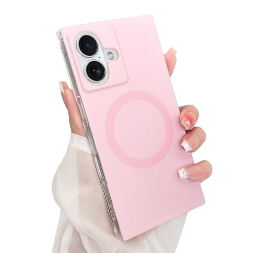 Heaofei Rechteckige Schutzhülle für iPhone 16, für Damen, Mädchen, Jungen, kompatibel mit Magsafe, süßes Bonbon-Design, Kawaii-ästhetisch, mädchenhaft, magnetische Schutzhülle, Hellrosa von Heaofei