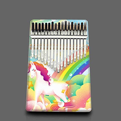 Hearda Kalimba 17 Schlüssel Daumen Klavier, Kalimba Instrument für Anfänger Kinder mit Stimmhammer, Studienführer, Daumenklavier Fingerklavier Kalimba Musik Geschenk - Tierdruck (Einhorn) von Hearda