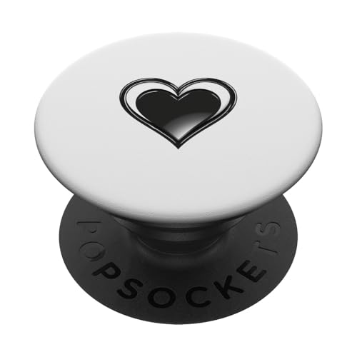 Niedliches Herz Liebe Schwarz auf Weiß PopSockets Klebender PopGrip von Heart Accessories