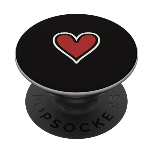 Rotes Herz, weiße Konturen auf schwarzem Hintergrund PopSockets Klebender PopGrip von Heart Accessories