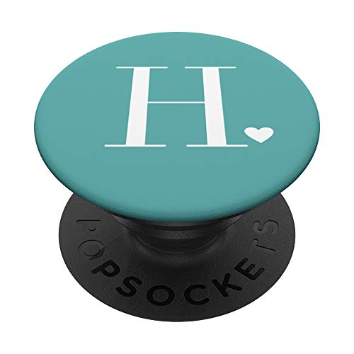 Blaugrün - Herz Weiß Monogramm Minimalist Buchstabe H PopSockets PopGrip: Ausziehbarer Sockel und Griff für Handys/Tablets mit Tauschbarem Top von HeartCo