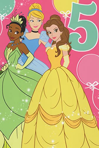Geburtstagskarte zum 5. Geburtstag der Prinzessin (Alter 5) mit Belle, Cinderella und Tiana – Hope Your Special Day is filled with Sweet Dreams and Happy Endings von Heartline