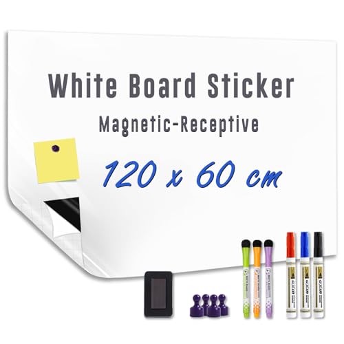 Magnetische Whiteboard Folie 120x60cm, Weißboard Kontaktfolie - Selbstklebend Tafelfolie für Wand, Tür, Büro, Zuhause, Inklusive Marker, Magnete, Radierer und Stiftehalter Magnetische Whiteboard Folie 120x60cm, Weißboard Kontaktfolie - Selbstklebend Tafelfolie für Wand, Tür, Büro, Zuhause, Inklusive Marker, Magnete, Radierer und Stiftehalter von HeatPomelo