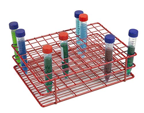 Heathrow Scientific HD23108 Gefäßständer für 16 mm Röhrchen, Epoxy beschichteter Stahl, 9 x 12 Stellplätze, Rot von Heathrow Scientific