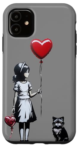 Hülle für iPhone 11 Urban Street Art Luftballon mit Herzmotiv, Rot von Heavenwear