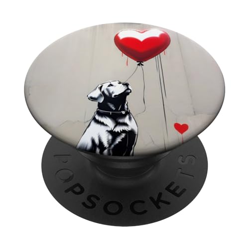Urban Art Hund mit rotem Herzballon PopSockets mit austauschbarem PopGrip von Heavenwear