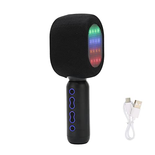 Drahtloses Mikrofon, Bluetooth-Karaoke-Mikrofon HiFi Dual-Lautsprecher Tragbares Handheld-Bluetooth 5.0-Mikrofon mit Kühlem Licht und 5 Sprachwechseleffekten für Heim-Karaoke von Heayzoki