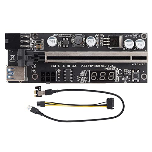Heayzoki PCI E Adapterkarte, Temperaturanzeige PCI E Riser Board Karte mit 1x Adapter 1x Bis 16x Verlängerungskabel (PCIE 1x Adapter, SATA Kabel und USB Adapterkabel) von Heayzoki