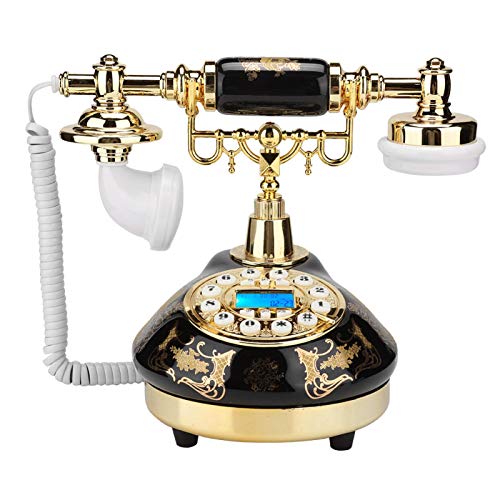 Heayzoki Retro-Telefon, Europäische Vintage Keramik Schwarzgold Blumenmuster Antike Telefonunterstützung FSK- und DTMF-Anrufer-ID, schnurgebundenes Telefon Telefon Home Decor Schreibtisch Telefon von Heayzoki