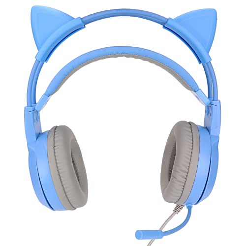 Heayzoki SY-G25 Gaming-Headset, Cat-Ear-Kopfhörer mit Mikrofon, USB+3,5-mm-Stecker-Headset mit Einziehbarer Geräuschunterdrückung, Unterstützt Lautstärkeregelung, für PC, für Laptop(Blau) von Heayzoki