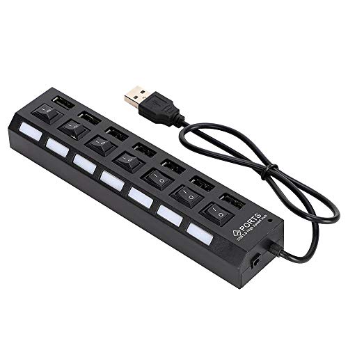 Heayzoki USB 3.0 Ultra Slim Data Hub, USB-Dockingstation mit 7 Ports und 480 MBit/s mit individuellem Switch für Überlaststromschutz, für Surface Pro, XPS, PC, Mobile Festplatte und mehr(Schwarz) von Heayzoki