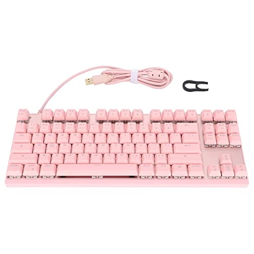 Kabelgebundene Mechanische Gaming-Tastatur, Mechanische Tastatur Reagiert Bequem mit 50 Millionen Klicks Langlebige USB-Schnittstelle 87 Tasten RGB-Tastatur für Computer-Laptop(Rosa Blauer Schalter) von Heayzoki