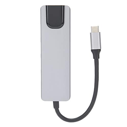 USB-Hub, Aluminiumlegierung 5-in-1-Typ-C-Adapter Typ-C External Connect-Netzwerkkartenausrüstung, USB-C-Hub-Unterstützung für HDMI-Ausgang, 2-teilige USB 3.0-Anschlüsse, Gigabit-Ethernet-Anschluss von Heayzoki