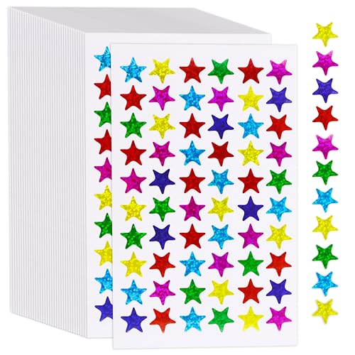 2400 Sticker Sterne Aufkleber Bunt Glitzer, wasser- und reißfeste, selbstklebende Laser-Glitzer-Sterne in 6 Farben, Belohnungsetiketten für Kinder, Schüler, Lehrer, Zubehör (jeweils 1.3cm) von Hebayy