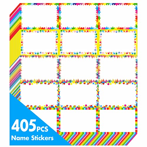 405 Stück Entzückende Namensschild-Aufkleber, 5 Regenbogenfarben-Designs für Themenpartys, Schule, Büro, Zuhause (7,6 x 5 cm) von Hebayy