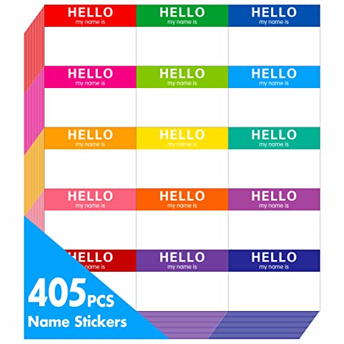 405 Stück Namensschild Aufkleber mit perforierter Linie für Schule, Büro oder zu Hause (15 Regenbogenfarben, englische Version, 7,6 x 5 cm) von Hebayy