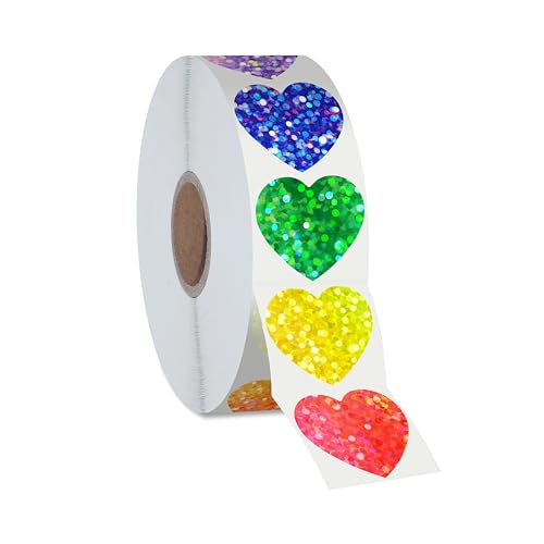500 STK. Glitzer-Herzaufkleber, 8 Farben Metallic-Glitzer-Aufkleber Selbstklebend Wasserdicht Reflektierende Herzaufkleber Dekorative Etiketten für Hochzeitsbedarf (Jedes misst 2.5cm) von Hebayy