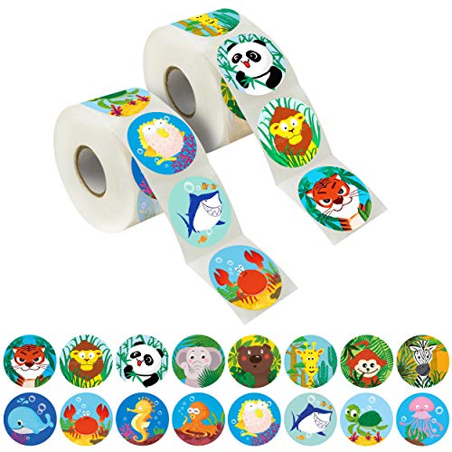 600 runde Sticker mit Zootieren und Meereslebewesen, 16 Designs mit Perforationslinien für Kinderpartys (im Vorteilspack, alle mit einem Durchmesser von je 3.8 cm) von Hebayy