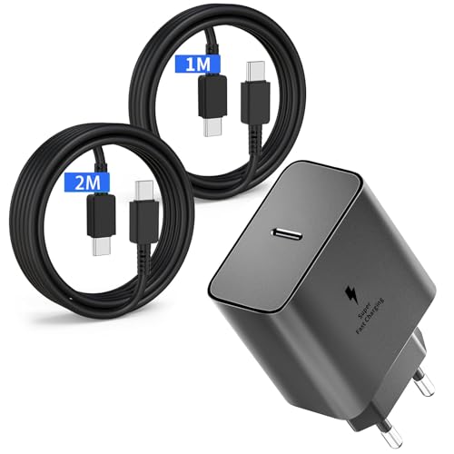 45W USB C Ladegerät Schnellladekabel für Samsung Galaxy S24 S23 S22 S21 S20FE S10 S9 S8 A55 A54 A53 A52 A51 A50 A34 A33 A23 A13, Typ c Netzteil Ladestecker Fast Charger mit 1M+2M USB-C Ladekabel von Heboen