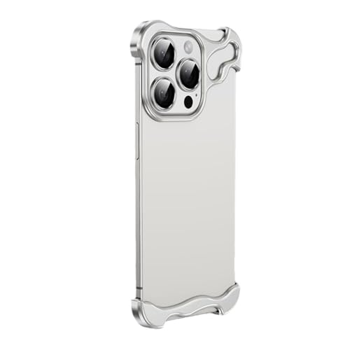 HeeDz Luxuriöse, unregelmäßige Schutzhülle aus Aluminiumlegierung für iPhone 15pro/15promax mit Schutz, stoßfeste Metalllinse, blanke Abdeckung, silberfarben von HeeDz