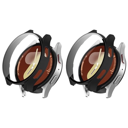 HeeYeal [2-Stück Hülle Kompatibel mit Samsung Galaxy Watch 7 40mm, Harter PC Hülle mit Glasfolie Schutzfolie, Abdeckung Ultradünne Kratzfest Schutzhülle für Galaxy Watch 7 40mm - Schwarz + Schwarz HeeYeal [2-Stück Hülle Kompatibel mit Samsung Galaxy Watch 7 40mm, Harter PC Hülle mit Glasfolie Schutzfolie, Abdeckung Ultradünne Kratzfest Schutzhülle für Galaxy Watch 7 40mm - Schwarz + Schwarz von HeeYeal