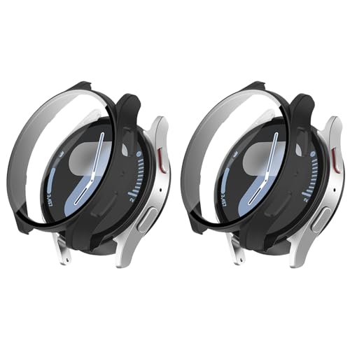 HeeYeal [2-Stück Hülle Kompatibel mit Samsung Galaxy Watch 7 44mm, Harter PC Hülle mit Glasfolie Schutzfolie, Abdeckung Ultradünne Kratzfest Schutzhülle für Galaxy Watch 7 44mm - Schwarz + Schwarz HeeYeal [2-Stück Hülle Kompatibel mit Samsung Galaxy Watch 7 44mm, Harter PC Hülle mit Glasfolie Schutzfolie, Abdeckung Ultradünne Kratzfest Schutzhülle für Galaxy Watch 7 44mm - Schwarz + Schwarz von HeeYeal