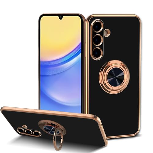 HeeYeal Hülle für Samsung Galaxy A15 5G, Galvanik Mit 360 ° Verdrehbare Ring, Silikon TPU Stoßfeste kameraschutz Handyhülle, für Magnetischen Autohalterungen Schutzhülle für Galaxy A15 5G - Schwarz von HeeYeal