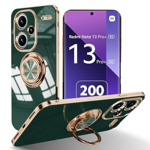 HeeYeal Hülle für Xiaomi Redmi Note 13 Pro+ 5G/Redmi Note 13 Pro Plus 5G, Galvanik Mit 360 ° Verdrehbare Ring, Silikon TPU kameraschutz Handyhülle, für Magnetischen Autohalterungen Schutzhülle - Grün HeeYeal Hülle für Xiaomi Redmi Note 13 Pro+ 5G/Redmi Note 13 Pro Plus 5G, Galvanik Mit 360 ° Verdrehbare Ring, Silikon TPU kameraschutz Handyhülle, für Magnetischen Autohalterungen Schutzhülle - Grün von HeeYeal