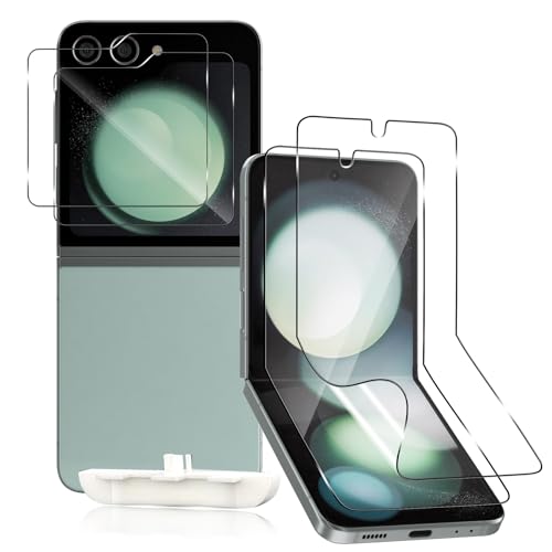 HeeYeal Panzer Schutz Glas Schutzfolie + Soft TPU Folie für Samsung Galaxy Z Flip 5 5G, [2 + 2 Stück] HD Klar Anti-Kratzer, Positionierhilfe, Displayschutzfolie für Samsung Galaxy Z Flip 5 5G von HeeYeal