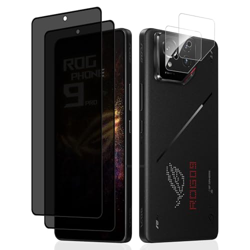HeeYeal Privacy Schutzfolie + Kameraschutz Kompatible mit Asus ROG Phone 9 Pro, Panzer Schutz Glas Anti-Spy Folie, [2 + 2 Stück] 9H Härte Anti-Spähen Sichtschutzfolie für Asus ROG Phone 9 Pro von HeeYeal